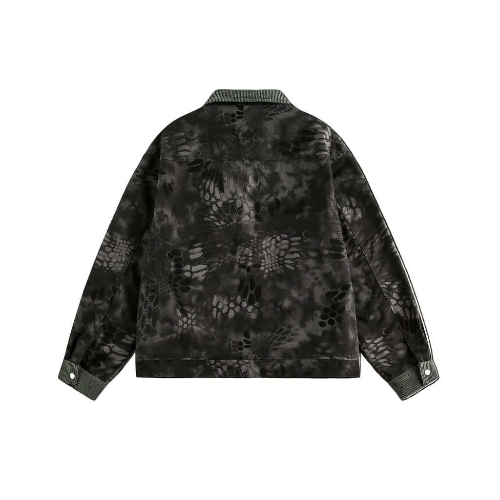 Retro camouflage snake pattern contrasting workwear jacket