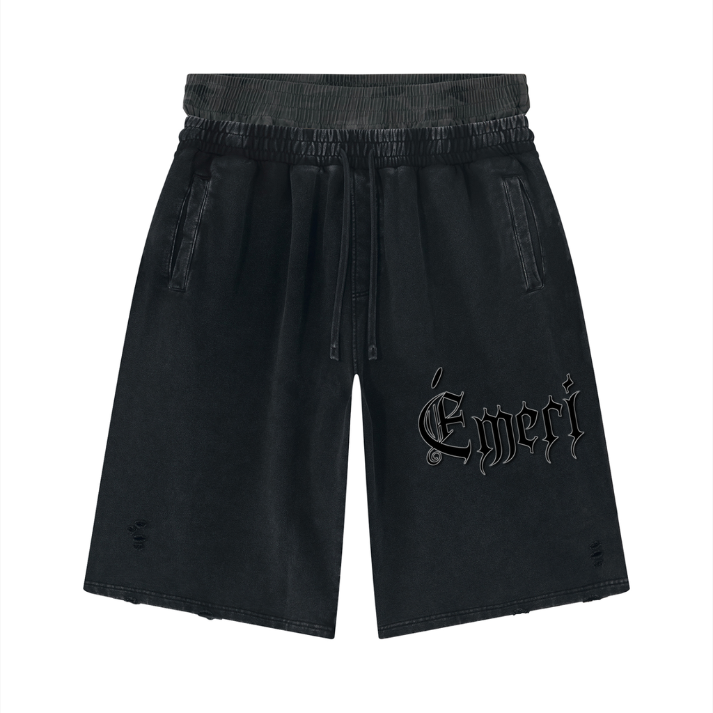 Unisex Vintage Wash Distressed Wide Leg Shorts