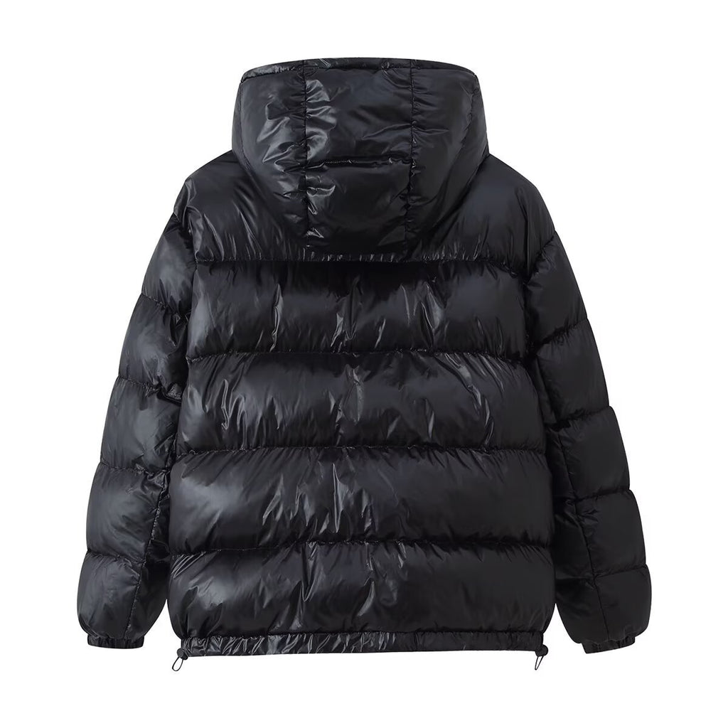 Women's bright hooded zipper pocket bread and cotton jacket