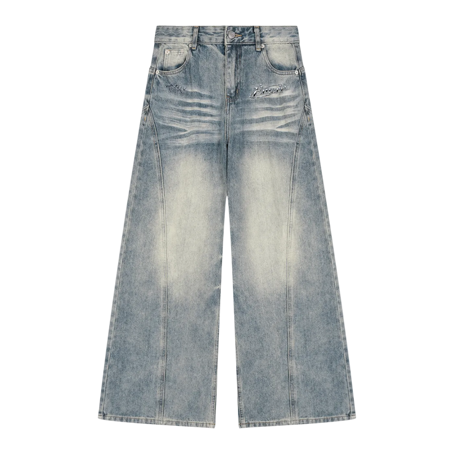Women’s Vintage Wash Wide Leg Denim Jeans With Chrome TSTRY Logo