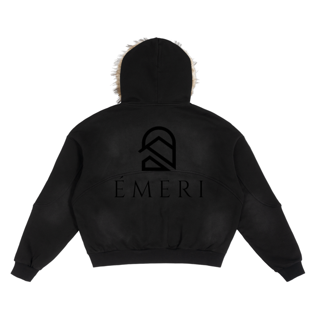 Sun Fade Boxy Detachable Fur Hoodie K (back design)