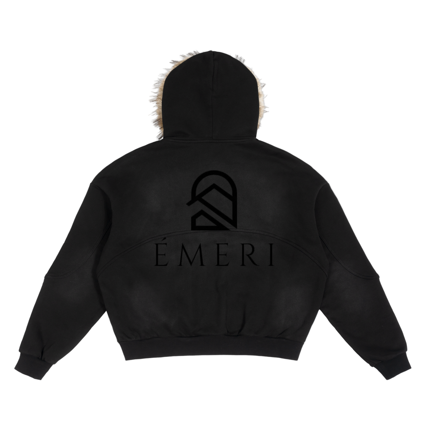 Sun Fade Boxy Detachable Fur Hoodie K (back design)