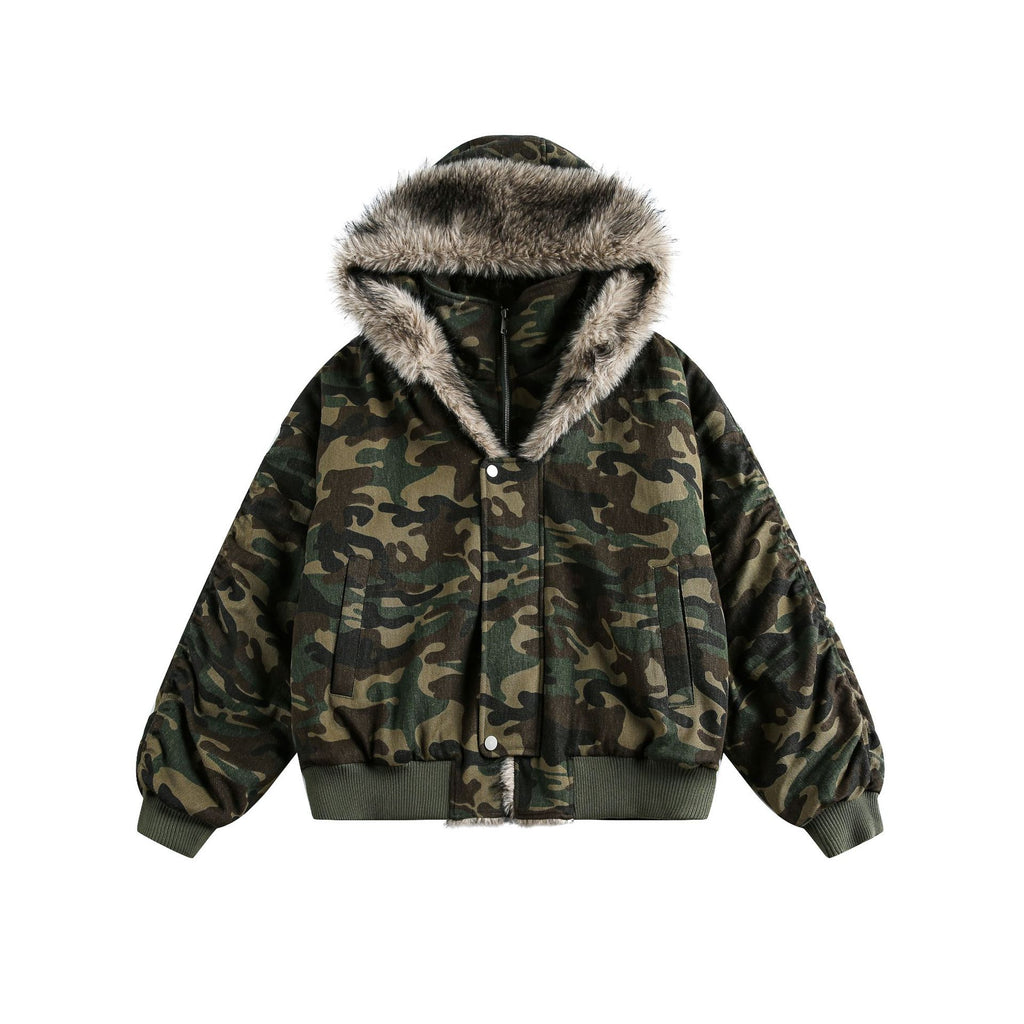 Fur-Collar Hooded Cotton Coat  Short Length Warm and Thick Outerwear - Special Product
