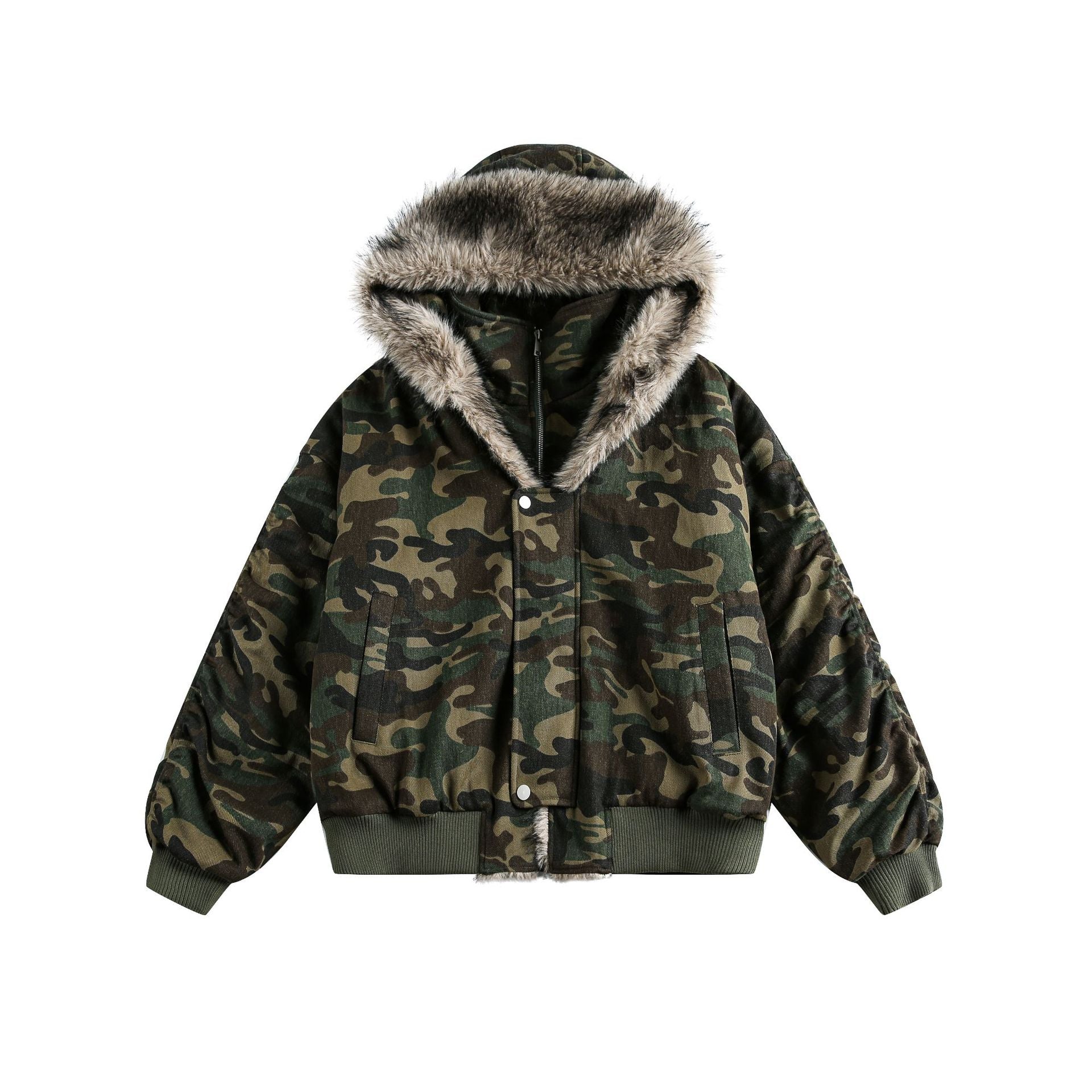 Fur-Collar Hooded Cotton Coat  Short Length Warm and Thick Outerwear - Special Product