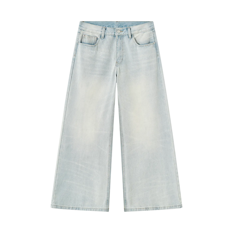 Men's Vintage Wash Wide Leg Denim Jeans