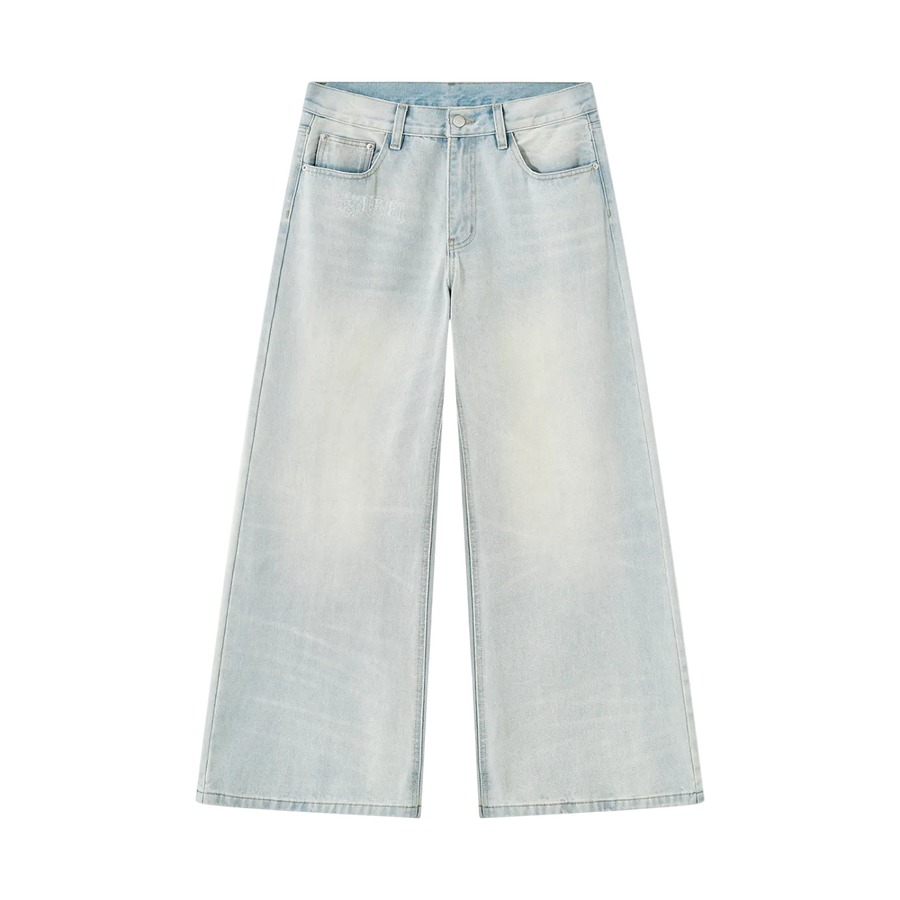 Men's Vintage Wash Wide Leg Denim Jeans