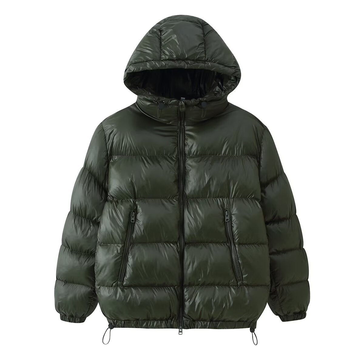 Women's bright hooded zipper pocket bread and cotton jacket