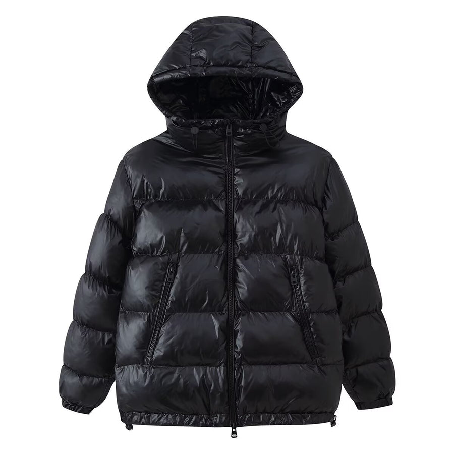 Women's bright hooded zipper pocket bread and cotton jacket