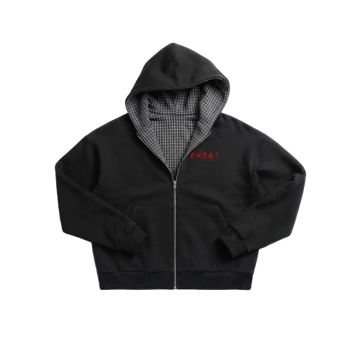 Contrast Plaid Boxy Zip Hoodie