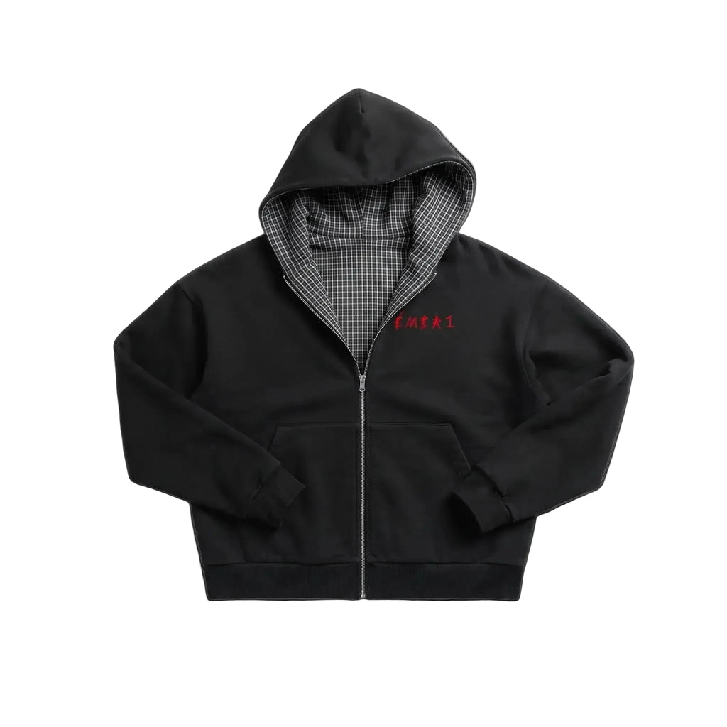 Contrast Plaid Boxy Zip Hoodie