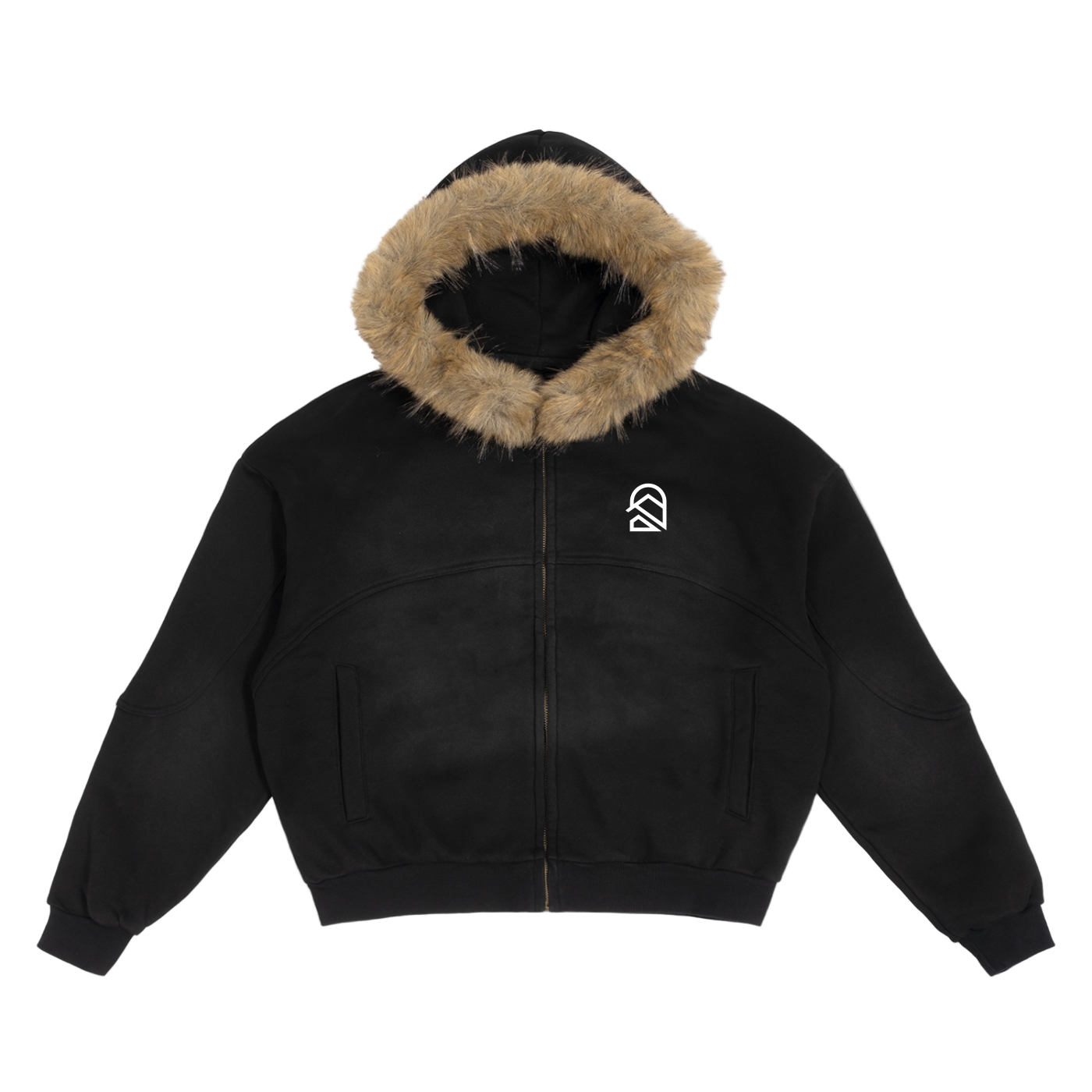 Sun Fade Boxy Detachable Fur Hoodie K (back design)