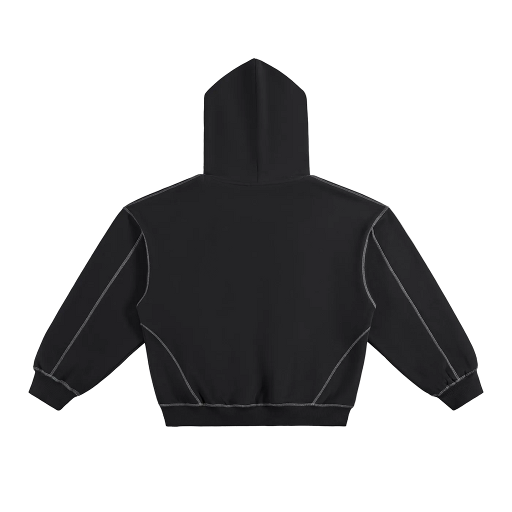 Contrast-Stitched Boxy Fleece Hoodie