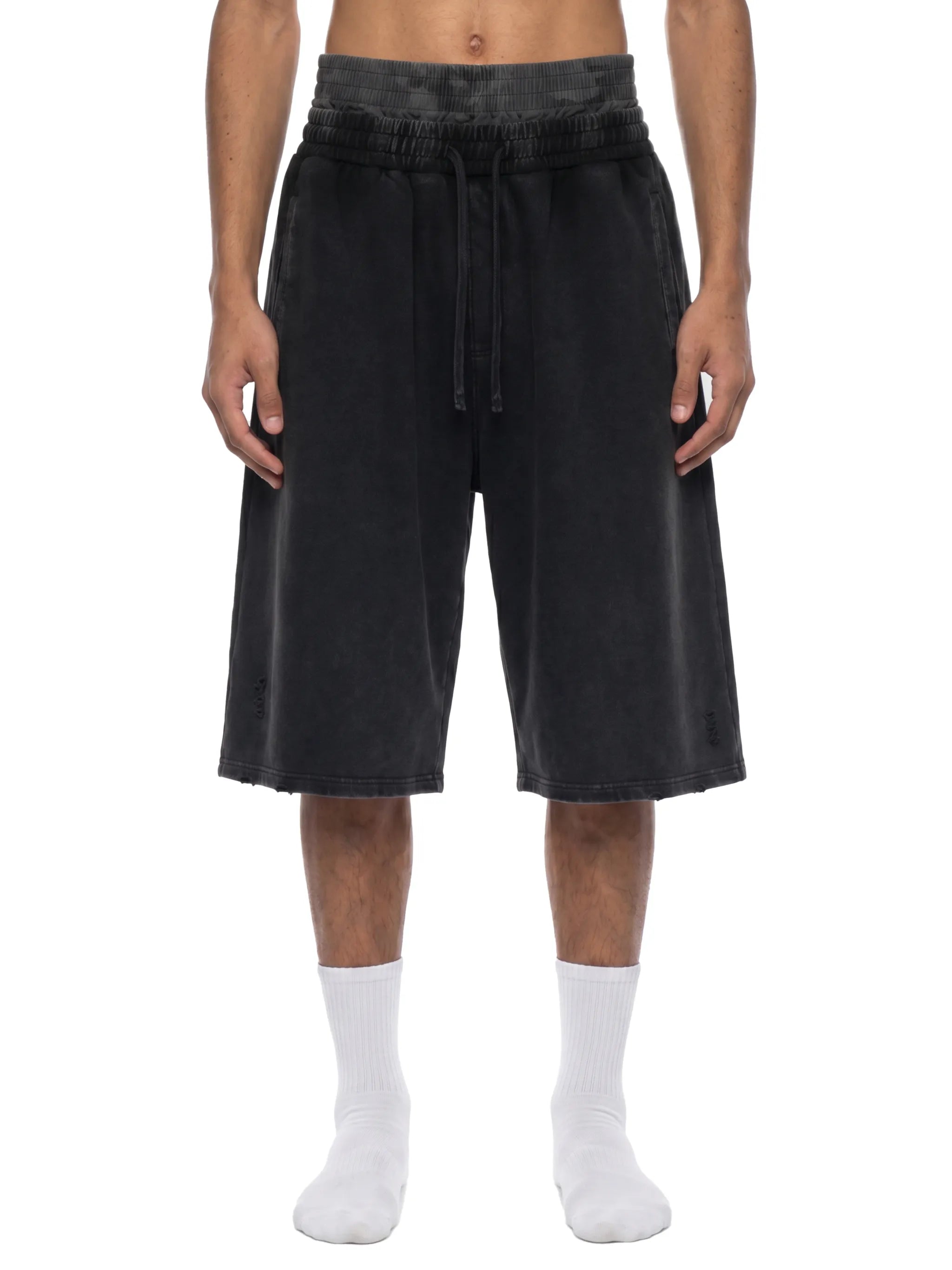 Unisex Vintage Wash Distressed Wide Leg Shorts