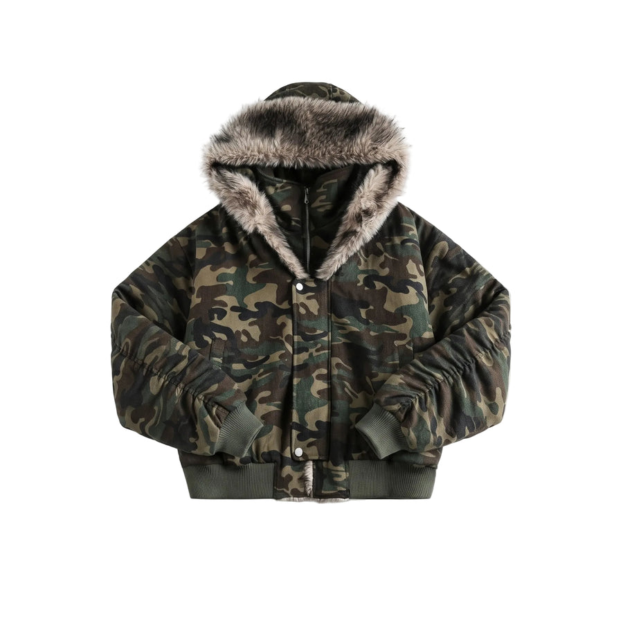 Fur-Collar Hooded Cotton Coat  Short Length Warm and Thick Outerwear - Special Product